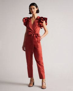 Karine Ruffle Jumpsuit With Sash Tie