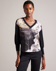 Hanalyy V Neck Floral Front Jumper