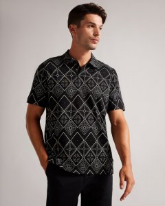 Flencoe Short Sleeve Geometric Print Polo Shirt