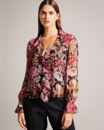 Cristii Floral Blouse With Ruffled Front