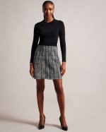 Leanno Illusion Shift Dress With Knitted Skirt