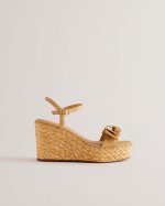 Giyaa Raffia Bow Detail Wedge Sandals