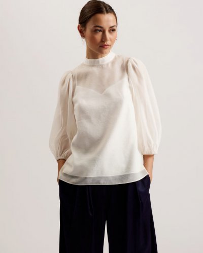 Frias Organza Balloon Sleeve Top