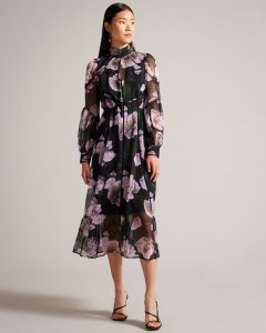 Pohlley Floral Midi Dress With Ladder Lace