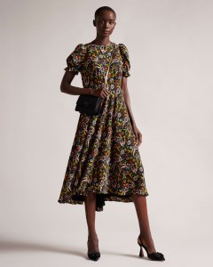 Dabney Floral Tea Dress With Puff Sleeve