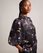 Niycole High Neck Top With Balloon Sleeves