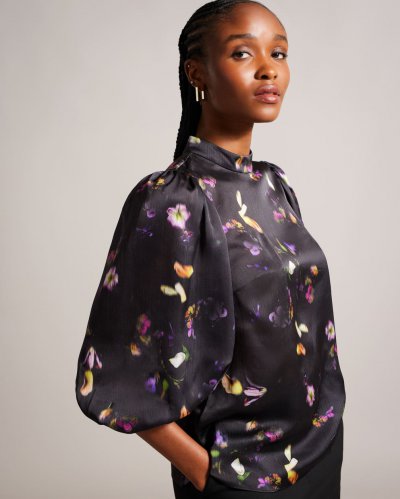 Niycole High Neck Top With Balloon Sleeves