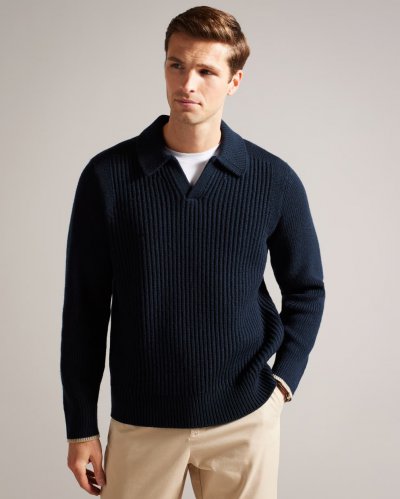 Ademy Ribbed Knit Polo Neck Jumper