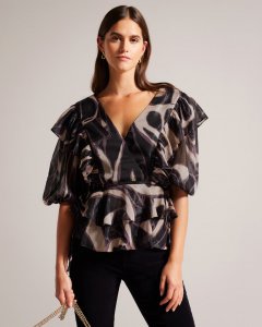 Jasmyna Ruffle V-Neck Top With Tie Waist