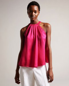 Corrali Pleated Satin Halter Neck Top