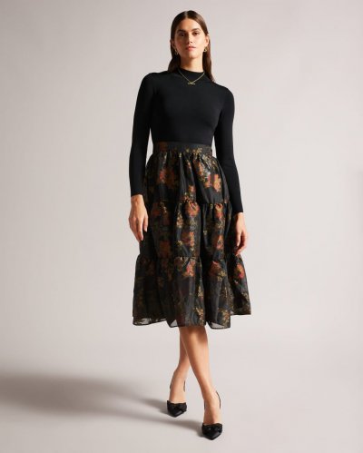 Audria Knit Bodice Dress With Tiered Midi Skirt