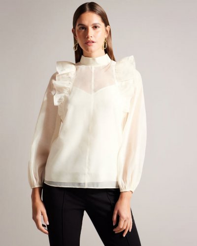 Aubreei Frilled Shoulder Organza Top