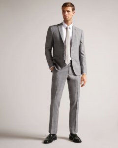 Momots Slim Fit Grey Check Suit Trousers