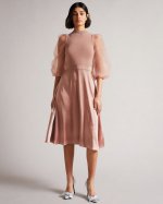 Lharra Knit Satin And Organza Midi Dress