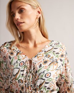 Brienna Tie Front Blouse With Bishop Sleeve