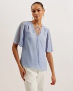 Neliann Split Sleeve Tie Neck Chiffon Top