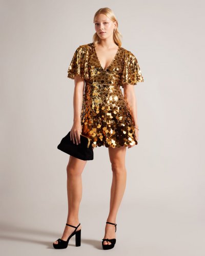 Estelli Cape Sleeve Sequin Embellished Mini Dress