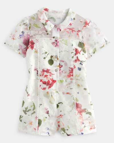 Dorreyy Floral Burnout Print Collared Playsuit