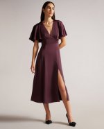 Immie Satin Midi Dress With Cape Sleeve