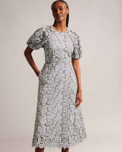 Ayyah Floral Lace Midi Dress