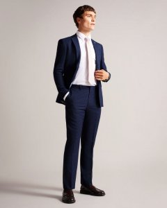 Eliats Slim Fit Blue Textured Suit Trousers