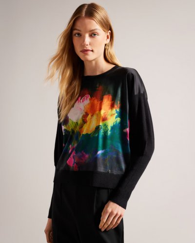 Zarha Art Print Jumper With Sleeve Detail