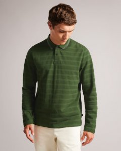 Penine Long Sleeve Textured Stripe Polo Shirt