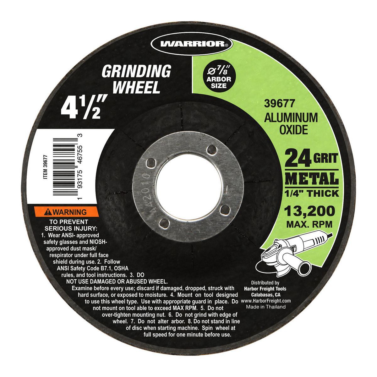 WARRIOR 4-1/2 in. 24 Grit Metal Grinding Wheel