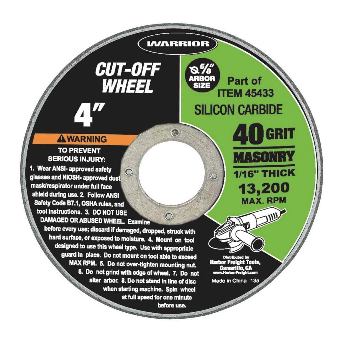 WARRIOR 4 in. x 1/16 in. x 5/8 in. Type 01/41 Masonry Cut-off Wheel, 10-Pack