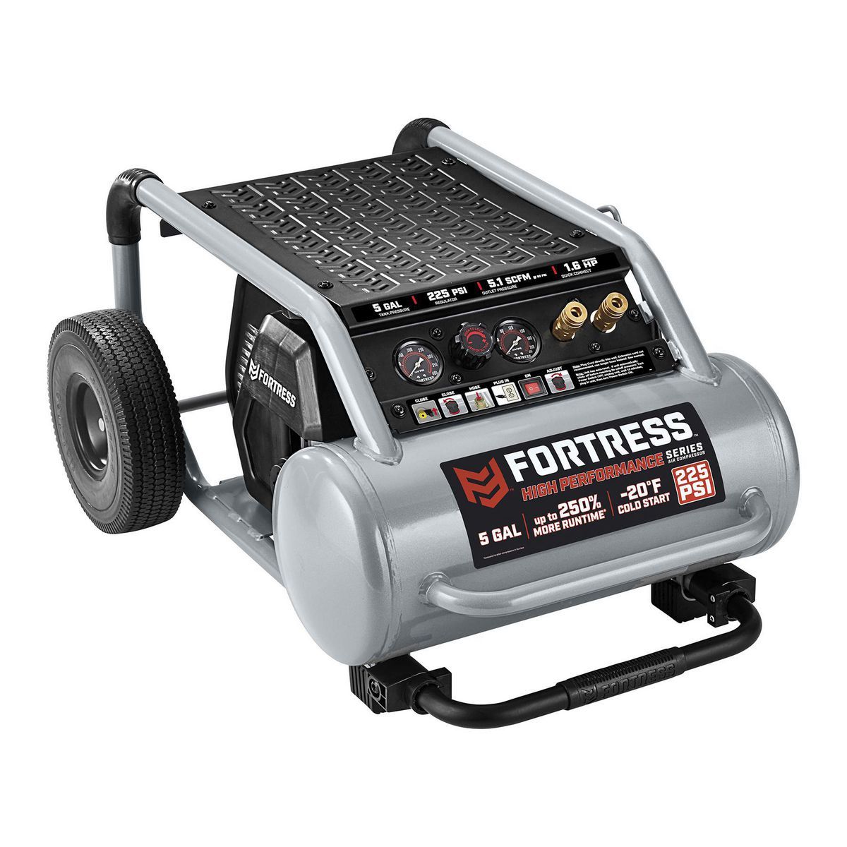 FORTRESS 5 Gallon 225 PSI High Performance Wheeled Jobsite Air Compressor