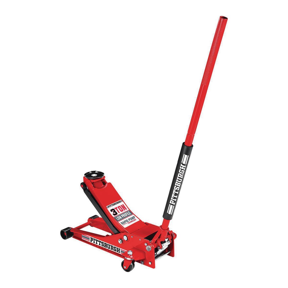 PITTSBURGH 3 ton Low-Profile Floor Jack with RAPID PUMP, Red