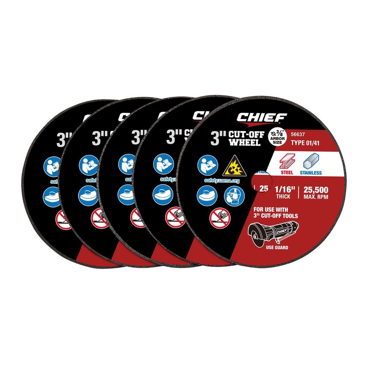 CHIEF 3 in. x 1/16 in. x 3/8 in. Type 01/41 Cut-off Wheels, 5-Pack