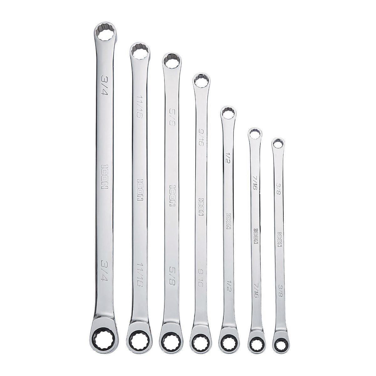 ICON Extra Long Professional SAE Double Box Ratcheting Wrench, 7 Piece