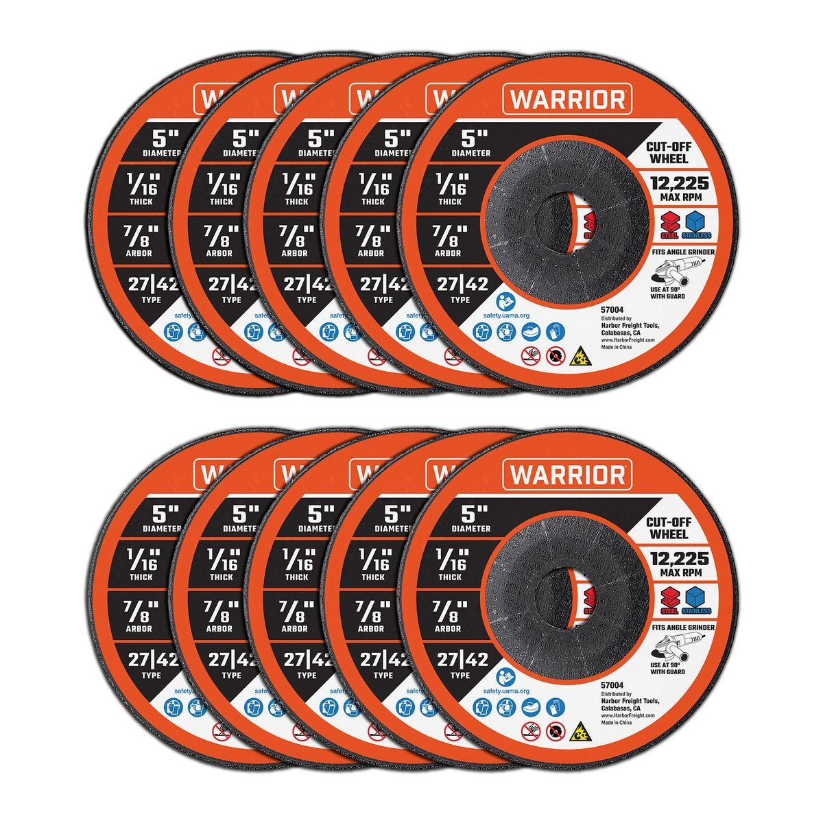 WARRIOR 5 in. x 1/16 in. x 7/8 in. Type 27/42 Metal Cut-off Wheel, 10-Pack