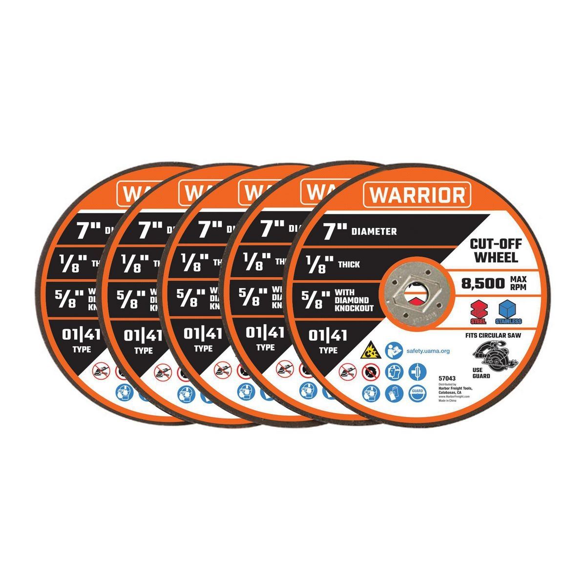 WARRIOR 7 in. x 1/8 in. x 5/8 in. Type 01/41 Metal Cut-off Wheel, 5-Pack