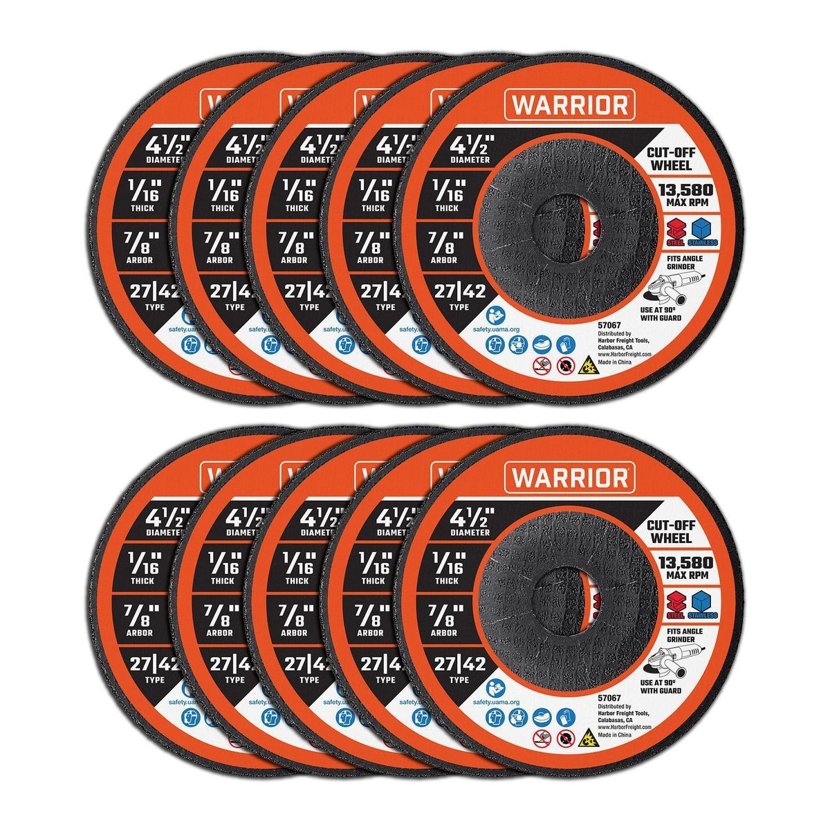 WARRIOR 4-1/2 in. x 1/16 in. x 7/8 in. Type 27/42 Metal Cut-off Wheel, 10-Pack