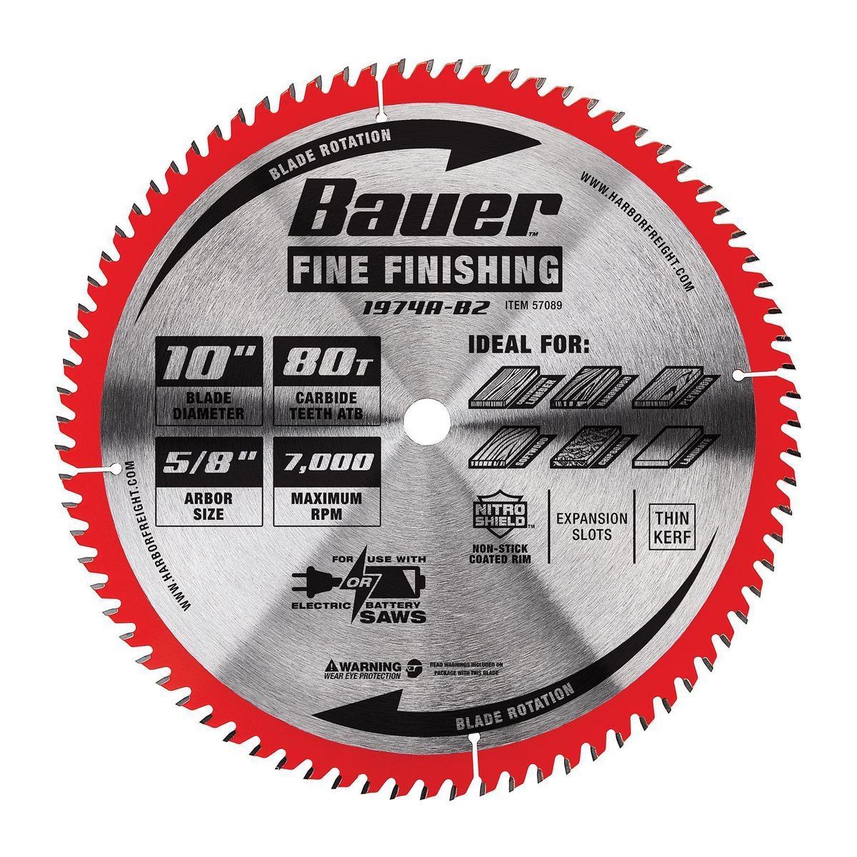 BAUER 10 in., 80T Fine Finishing Circular Saw Blade