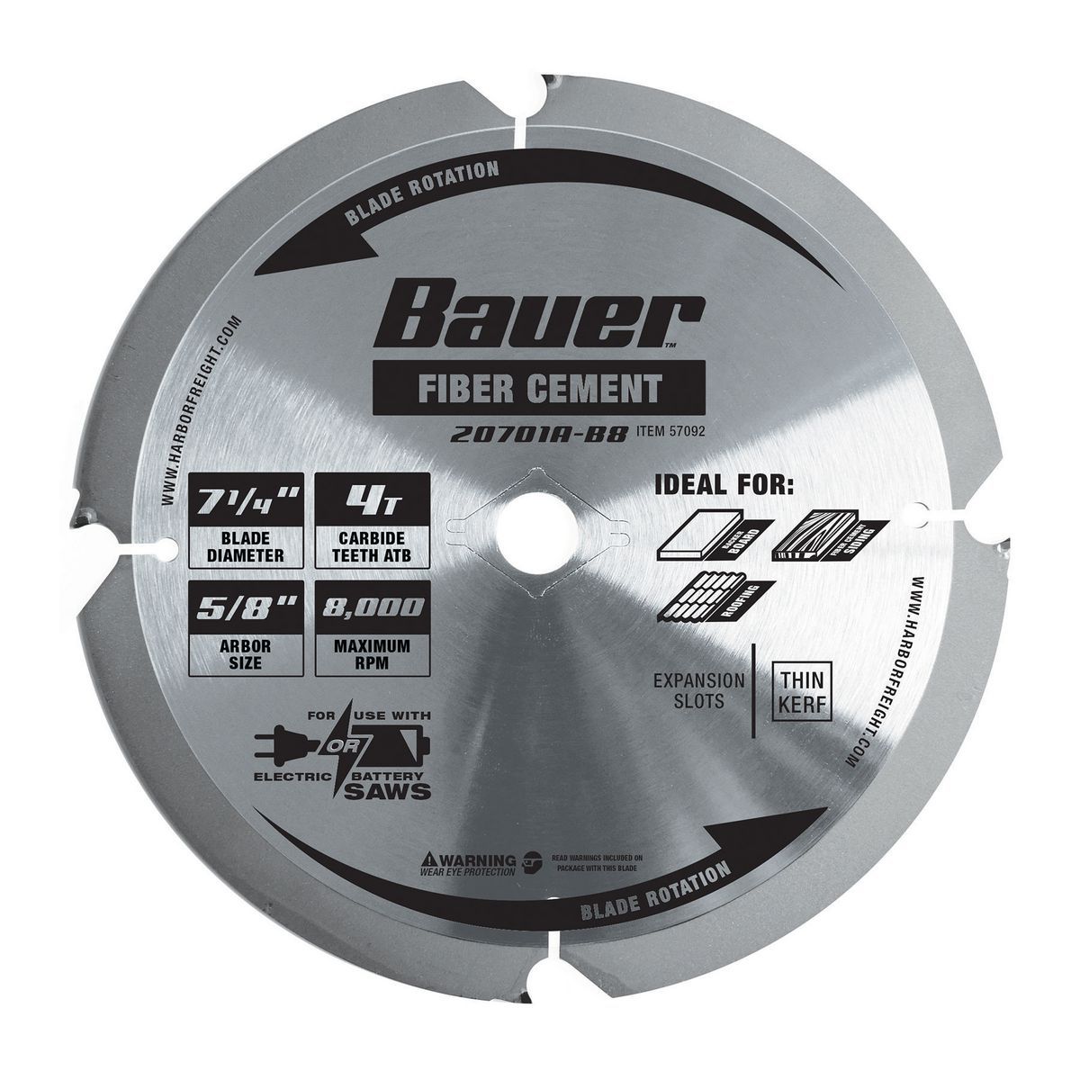 BAUER 7-1/4 in., 4T PCD Fiber Cement Circular Saw Blade