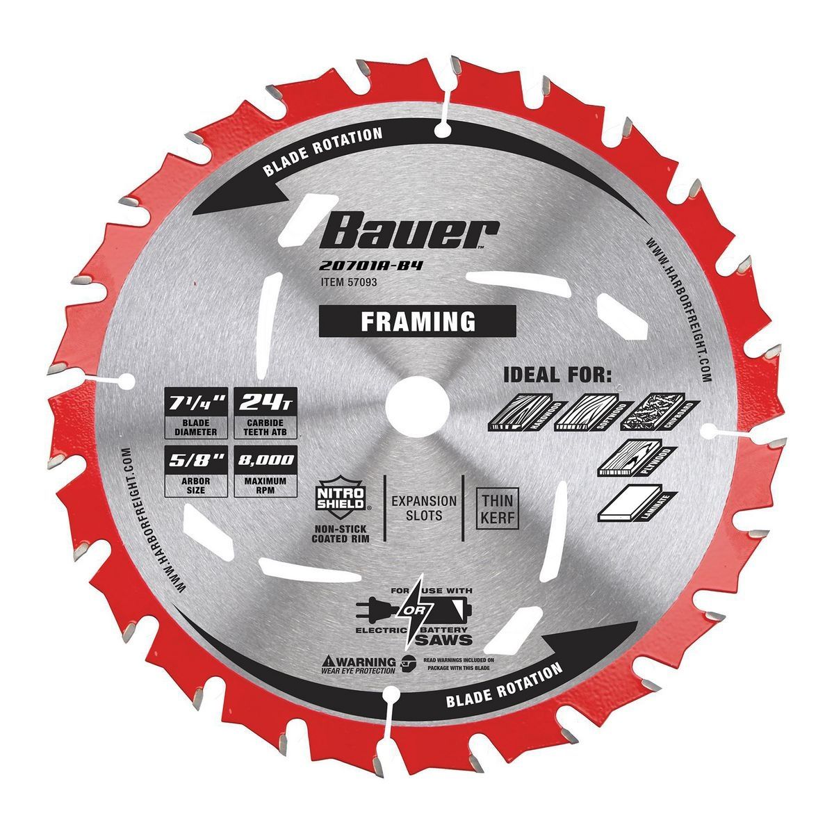 BAUER 7-1/4 in., 24T Framing Circular Saw Blade, 3 Pack