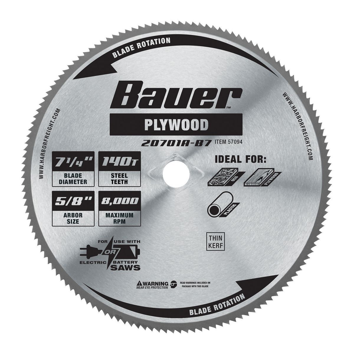 BAUER 7-1/4 in., 140T Plywood Circular Saw Blade