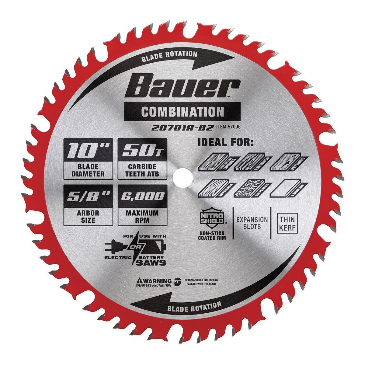 BAUER 10 in., 50T Combination Circular Saw Blade