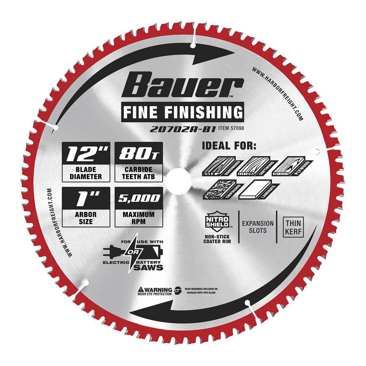 BAUER 12 in., 80T Fine Finishing Circular Saw Blade