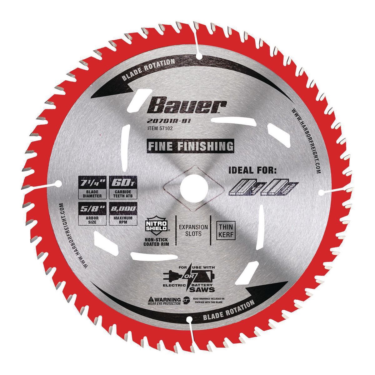 BAUER 7-1/4 in., 60T Fine Finishing Circular Saw Blade