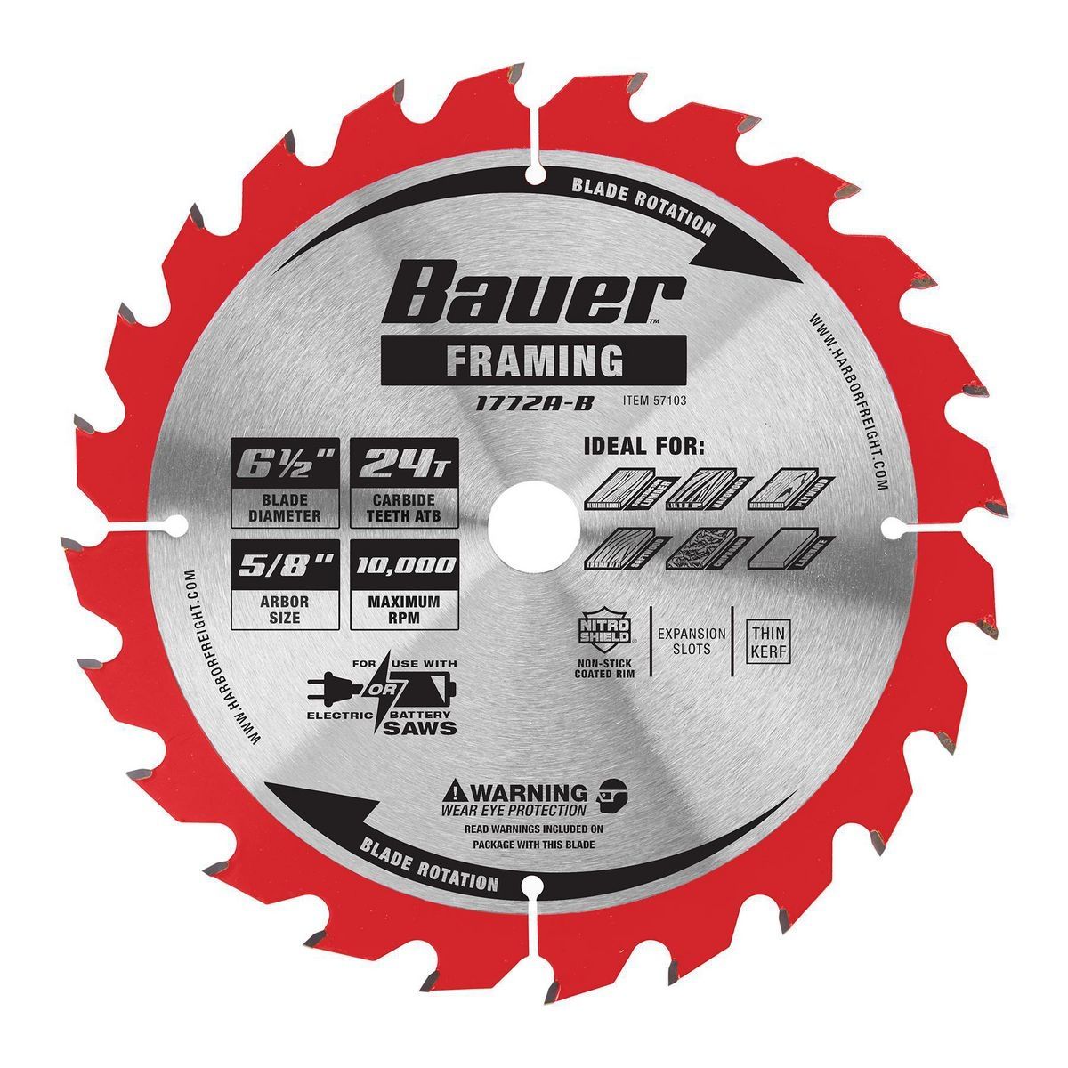 BAUER 6-1/2 in., 24T Framing Circular Saw Blade