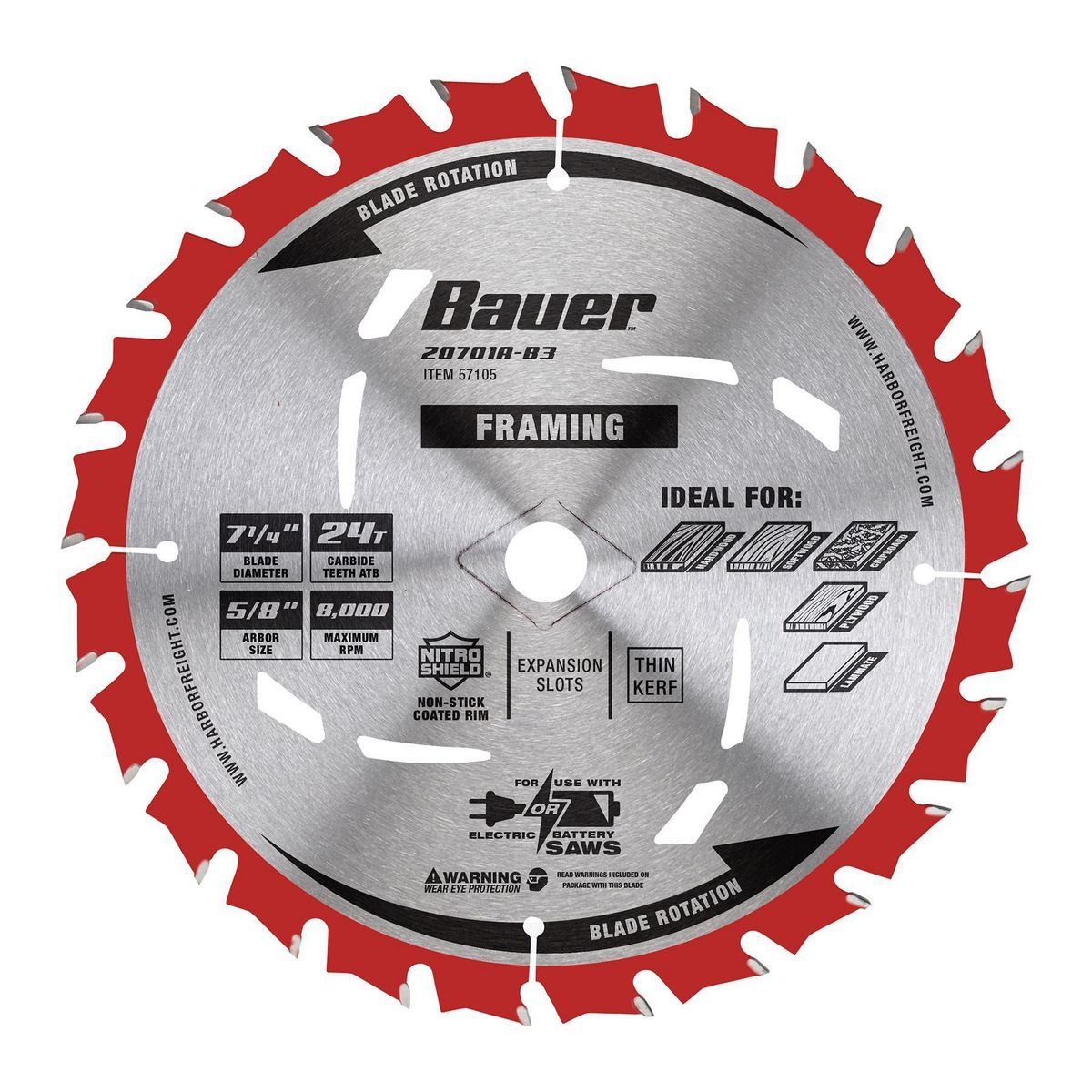 BAUER 7-1/4 in., 24T Framing Circular Saw Blade