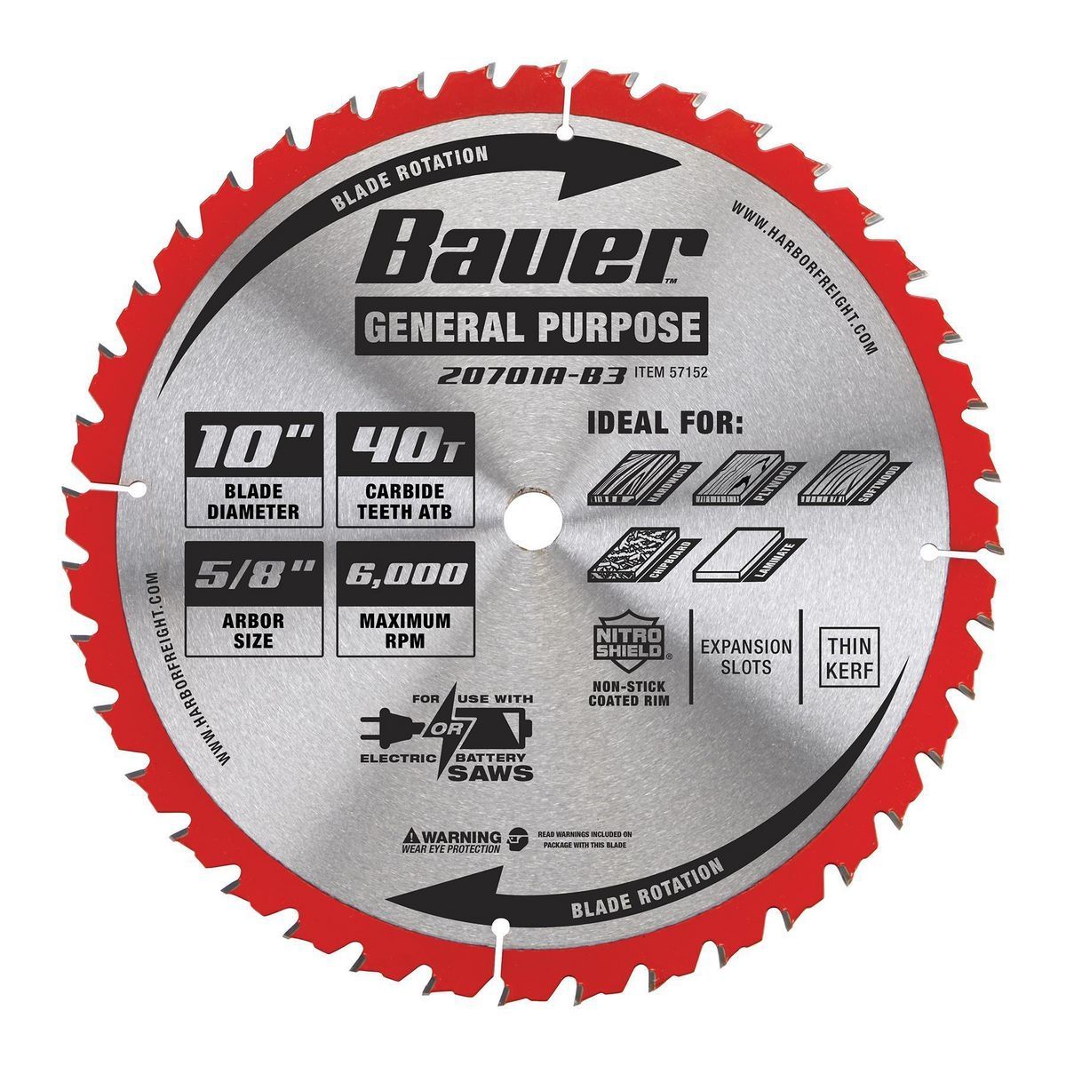 BAUER 10 in., 40T General Purpose Circular Saw Blade