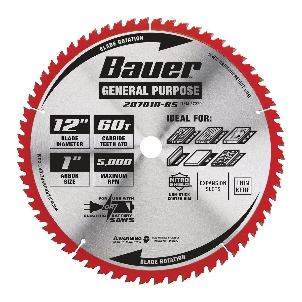 BAUER 12 in., 60T General Purpose Circular Saw Blade