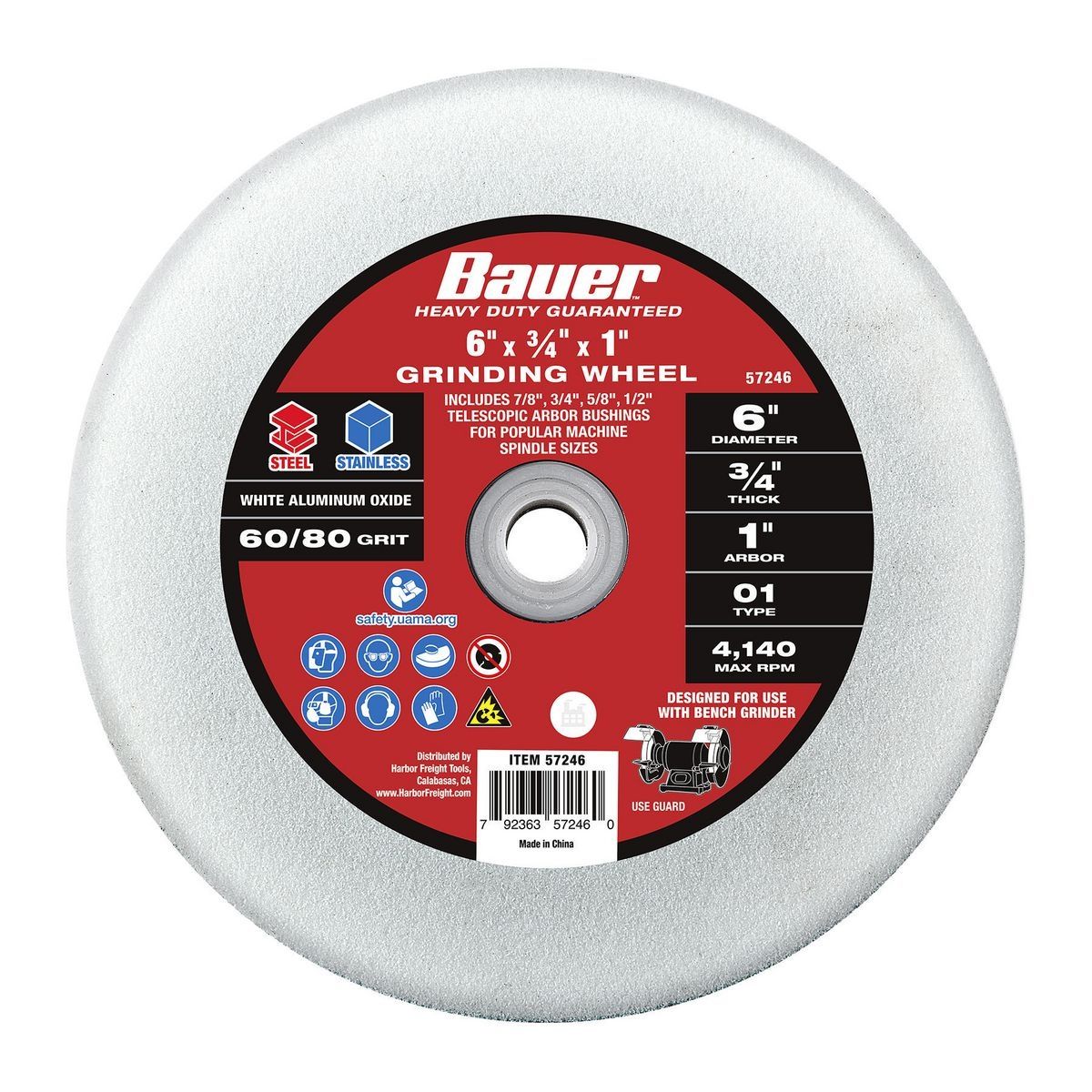 BAUER 6 in. x 3/4 in. x 1 in. Bench Grinding Wheel