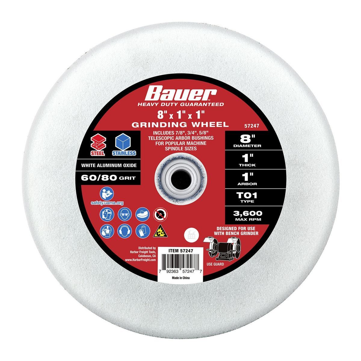 BAUER 8 in. x 1 in. x 1 in. Bench Grinding Wheel