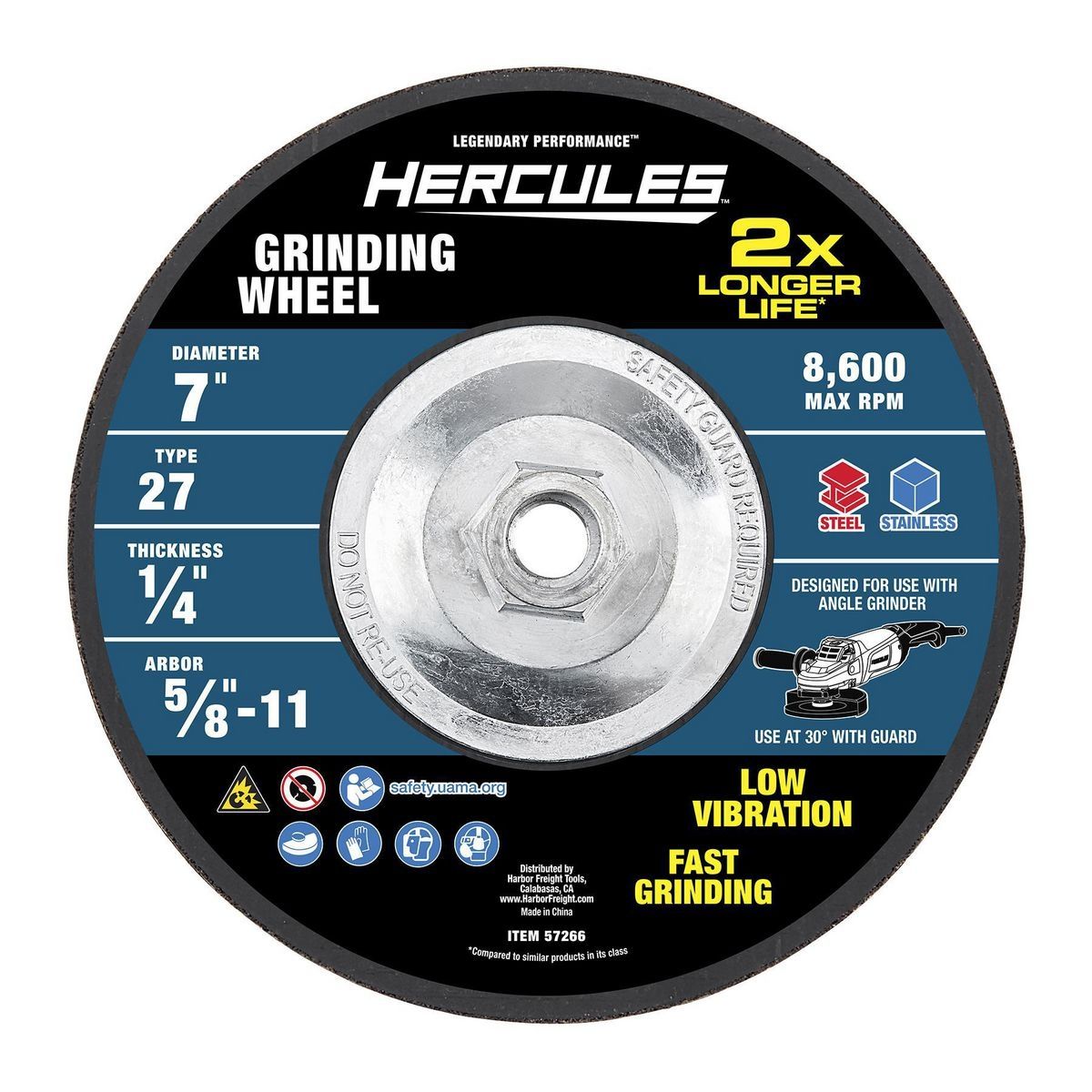 HERCULES 7 in. x 1/4 in. x 5/8 in.-11 Type 27 Metal Grinding Wheel